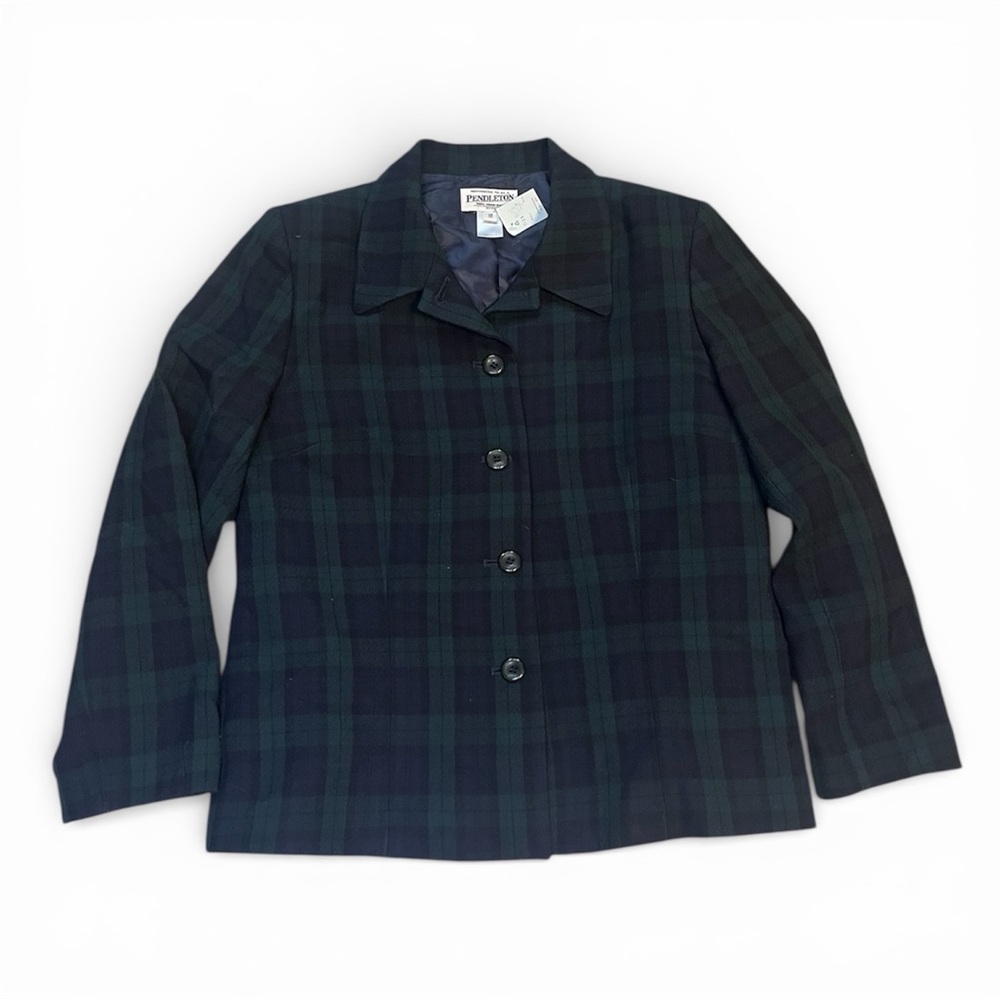 Pendleton Women's Dark Plaid Blazer - Green and Black